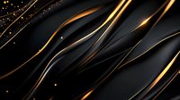 Elegant black and gold abstract waves with glowing light streaks and sparkles on dark background create luxurious modern design pattern for premium branding.
