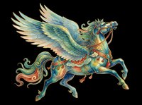 Ornate winged horse with flowing mane and tail, isolated on transparent background. Ready for t-shirt design, clipart, stickers, sublimation, and print-on-demand projects.