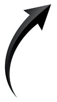 Black curved arrow pointing upward and right isolated on white background for business presentations and graphic design projects.