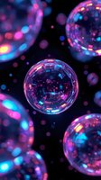 Glowing disco balls with vibrant pink and blue reflections against dark background create nostalgic nightclub atmosphere for party design projects.