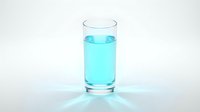 Glass of turquoise liquid on white background, isolated and ready for beverage, wellness, hydration, and health-related design projects.