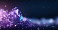 Purple amethyst crystals cluster with sparkling light effects against starry night sky background for luxury jewelry and gemstone designs.