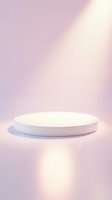 Minimalist white cylindrical podium platform on soft purple gradient background with warm lighting for product display and presentation mockups.