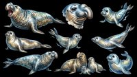 Elephant seals collection with multiple poses, isolated on transparent background, ready for stickers, clipart, t-shirt design, print on demand, and sublimation projects.