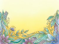 Colorful ornamental floral border with decorative leaves and flowers on soft yellow background, isolated design element for invitations, cards, and creative projects.