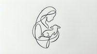 Minimalist line art of mother holding newborn baby in tender embrace, continuous single line drawing style for maternal care designs and nursery decor.