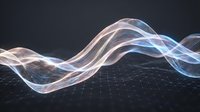 Abstract digital wave flowing over grid surface with glowing pink and blue light effects on dark background for technology presentations.