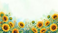 Watercolor sunflower border frame with yellow blooms and green foliage on white background for greeting cards, invitations and seasonal designs.