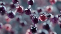 Molecular structure close-up with purple and red spheres connected by thin rods, representing scientific research in chemistry or biology.