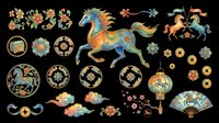 Ornamental horse and decorative floral elements isolated on transparent background, ready for t-shirt design, clipart, stickers, sublimation, print-on-demand products and digital crafts.