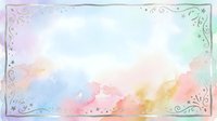Watercolor pastel rainbow background with ornate decorative border frame for wedding invitations, greeting cards, and elegant design projects.