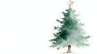 Watercolor pine tree with golden star on top, soft green hues on white background. Minimalist winter holiday artwork for seasonal greeting cards and festive designs.
