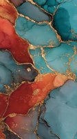 Abstract fluid art with gold veins in turquoise and coral colors creating organic flowing patterns for luxury interior design and modern decor.