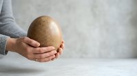 Hands holding cork ball sphere on neutral background, isolated object for design, craft, wellness, and product mockup applications.