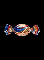 Wrapped candy with colorful foil packaging in red, blue, and gold tones, isolated on transparent background, ready for stickers, clipart, and print on demand.