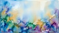 Watercolor abstract background with soft blending of blue, green, yellow, and purple hues creating an artistic, flowing composition suitable for design projects.