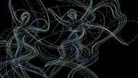 Abstract flowing lines create dynamic energy patterns with luminous trails on dark background for modern digital art and motion graphics design.