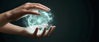 Hands holding glowing digital globe with network connections, representing global technology, data transfer, and worldwide business communication concepts.
