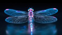 Luminescent dragonfly with glowing blue and pink details against dark background, featuring intricate wing patterns and ethereal lighting effects for fantasy designs.