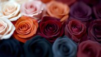 Romantic gradient of roses from light pink to deep burgundwith soft selective focus creating dreamy floral background.