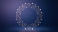 Digital network sphere with glowing nodes and connecting lines on dark blue background. Represents data connectivity, technology infrastructure, and global communication systems for business and tech applications.