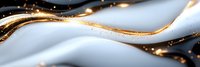 Luxurious white and gold liquid waves with glowing sparkles create elegant flowing abstract background pattern for luxury design and packaging.
