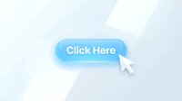 Glossy blue click here button with cursor arrow on light background, web UI element for call to action design.