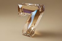 Crystal glass number seven with holographic rainbow effect on brown background, modern minimalist design for luxury branding and typography projects.