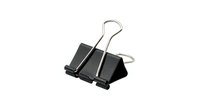 Isolated black binder clip with metal handles on white background, ready for office supply design, web graphics, and educational materials.