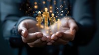 Glowing golden family silhouettes floating above cupped hands with magical sparkles and bokeh lights against dark background, representing family protection and care.