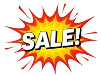 Comic book style sale burst with red and yellow explosion rays on white background for promotional marketing campaigns and retail advertising.