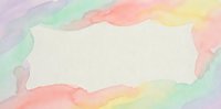 Watercolor rainbow frame border with soft pastel colors and blank white center space for text or design elements on textured paper background.