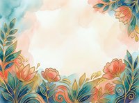 Watercolor floral frame with coral and teal botanical elements on white background, isolated design ready for invitations, greeting cards, and decorative projects.