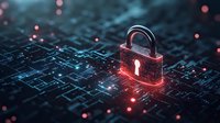 Glowing red padlock on digital circuit background with light effects represents cybersecurity, data protection, and network safety in modern technology landscape.