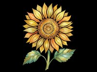 Sunflower with golden petals and green stem isolated on transparent background, ready for t-shirt design, clipart, stickers, sublimation and print-on-demand projects.