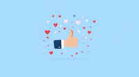 Thumbs up gesture with floating heart icons on light blue background, social media appreciation symbol for likes and positive feedback. Minimal flat design.