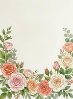 Watercolor floral border with roses, eucalyptus, and greenery on cream background. Isolated design element suitable for invitations, stationery, and greeting cards.
