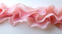 Soft pink fabric waves creating gentle flowing curves and folds against white background, abstract textile design element for fashion and decoration.