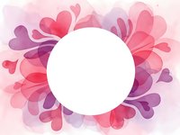 Romantic pink and purple hearts frame with white circle space for text or logo on soft gradient background for Valentine's Day cards and love designs.