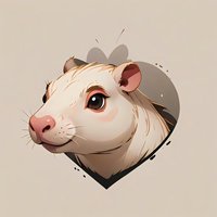 Adorable white rat portrait in heart shape frame on beige background, digital art style with soft shading and expressive eyes. Suitable for children's illustrations.
