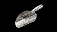 Metal scoop with perforated bowl and stainless steel handle, isolated on transparent background. Ready for kitchen design, clipart, print-on-demand products, and sublimation projects.