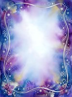 Enchanted winter frame with purple and blue watercolor gradient, ornamental borders, stars, snowflakes, and botanical elements. Isolated on white background, ready for greeting cards, invitations, posters, and holiday designs.