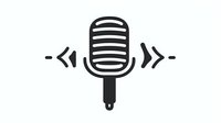 Retro microphone icon with decorative elements in minimalist black design on white background, isolated for media and entertainment projects.