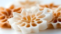 Dried lotus root slices arranged in elegant composition showing natural pattern and texture, fresh organic food ingredient on white background.