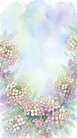 Watercolor hydrangea flowers frame with soft pastel colors and delicate blooms creating elegant border for spring wedding invitations and greeting cards.