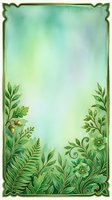 Watercolor botanical frame with ornate green border and foliage flourishes on mint background, isolated on white for invitations, cards, posters, and design projects.
