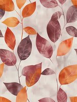 Seamless autumn leaves pattern in orange and burgundy colors on textured beige background. Delicate botanical design with falling foliage creates elegant repeat pattern.