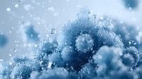 Macro photography of soap bubbles in motion creating abstract pattern with bokeh effect in blue tones. Artistic background with water drops and foam.