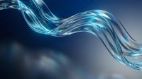 Flowing turquoise and cyan ribbons of light wave across a deep blue gradient background, creating an ethereal motion effect suitable for tech, wellness, and modern design projects.