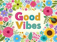 Good vibes colorful floral frame with positive message surrounded by spring flowers, leaves and decorative elements on cream background for motivation.
